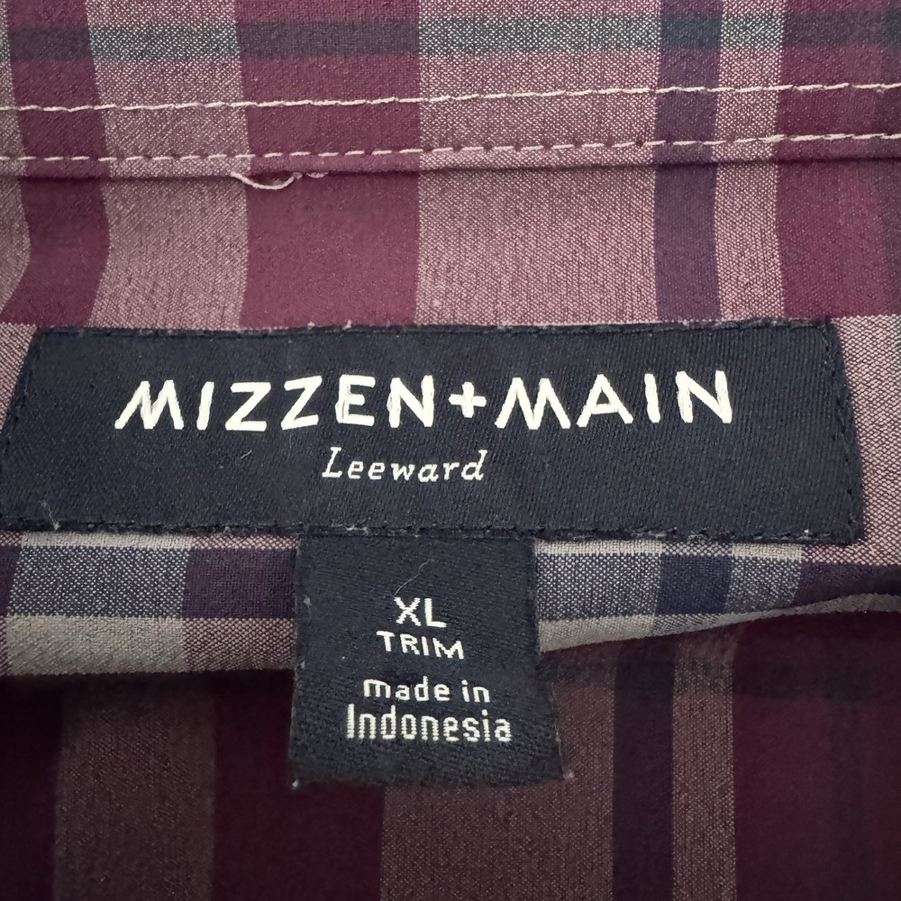 Mizzen+Main Leeward Long Sleeve Shirt Men XL Trim Purple Plaid Slim Stretch - Picture 4 of 12